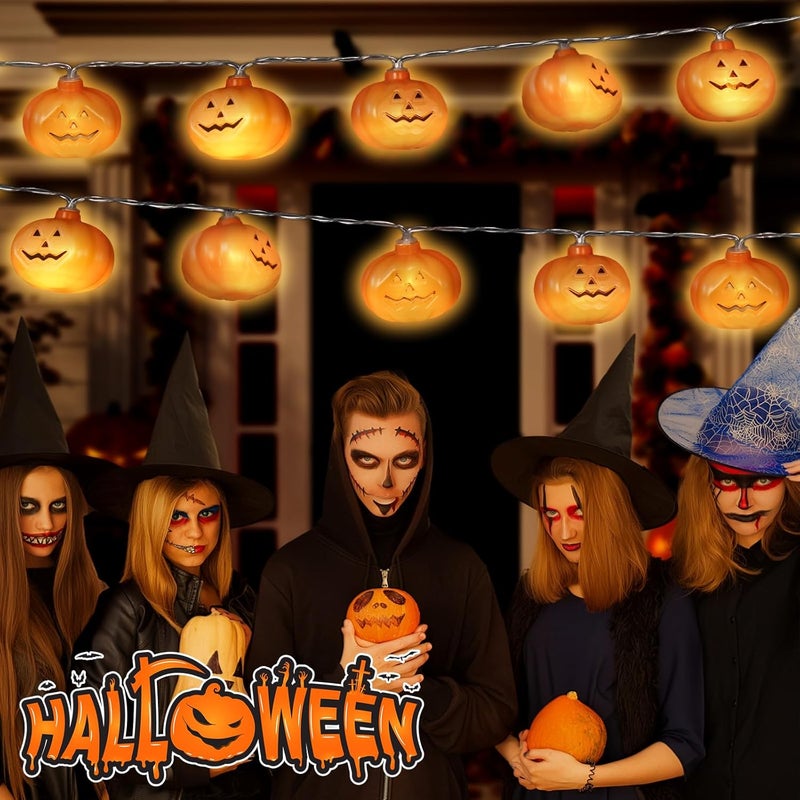 Besitek Halloween Decoration, 10FT 20 LED Pumpkin String Lights, Battery Operated 2 Mode Steady/Flickering Waterproof Halloween Lights for Indoor Outdoor Decor Camper Party Decorations - Image 3